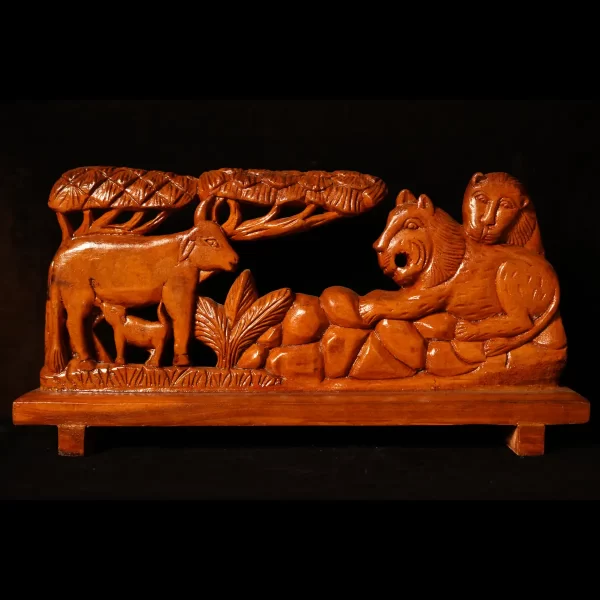 cow and lion wood art work home decore