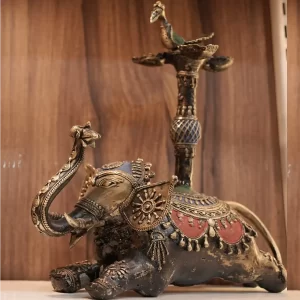 Elephant and Peacock Figures Made of Bell Metal