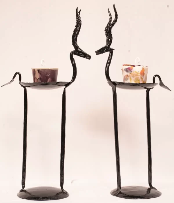 Pair of Wrought Iron Deer Candleholders art work