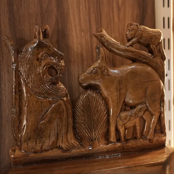 cow and lion wooden art home decore