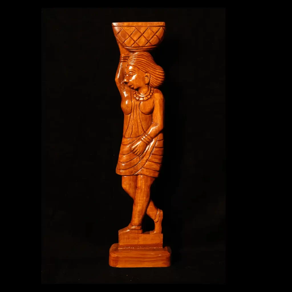 woman holding a basket Wooden artwork