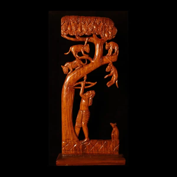 wooden art piece showcasing a jungle hunter home decor