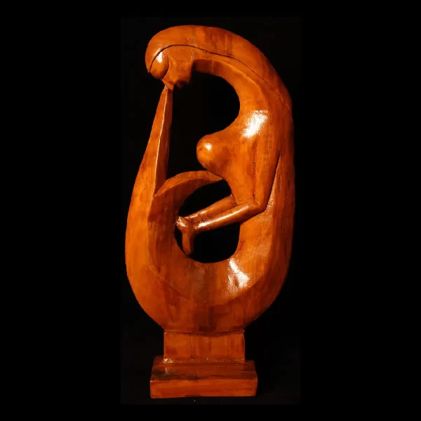 wooden art piece with a modern depiction of a female figure home decor